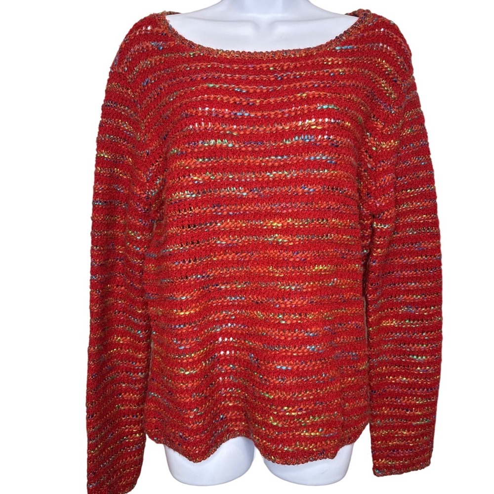 TALBOTS Womens Red Space Dye Wool Blend Textured Knit Sweater Sz L Cozy Casual